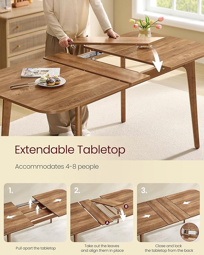 VASAGLE Dining Table for 4/6/8, Extendable Kitchen Table - Image 4