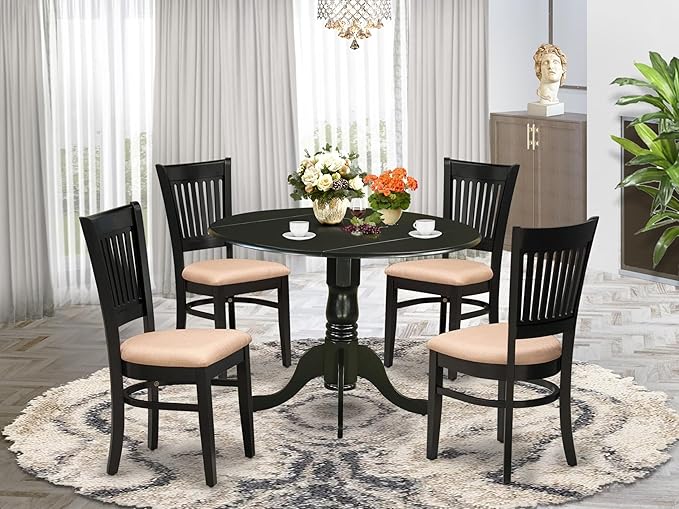 East West Furniture DLVA5-BLK-C 5 Piece Dining Table Set - Image 2