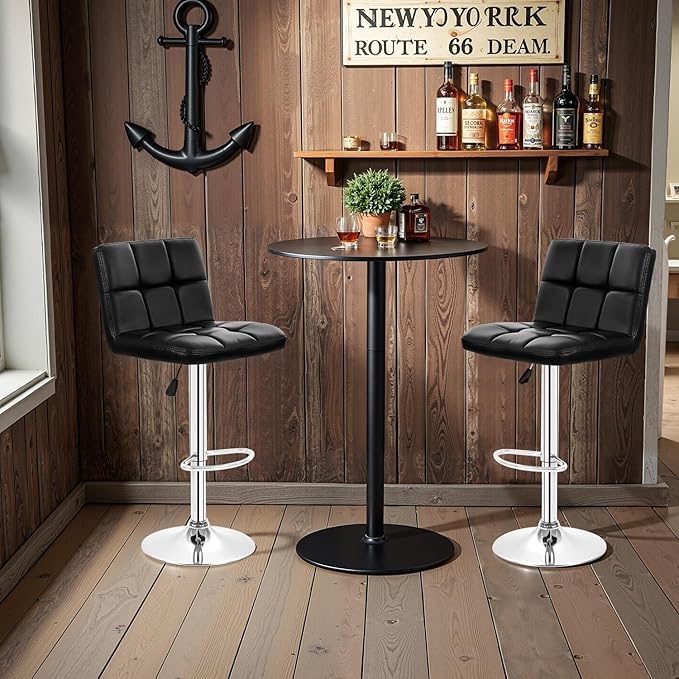 BestOffice Bar Stools Set of 2, Adjustable PU Leather Swivel Barstools - Image 8