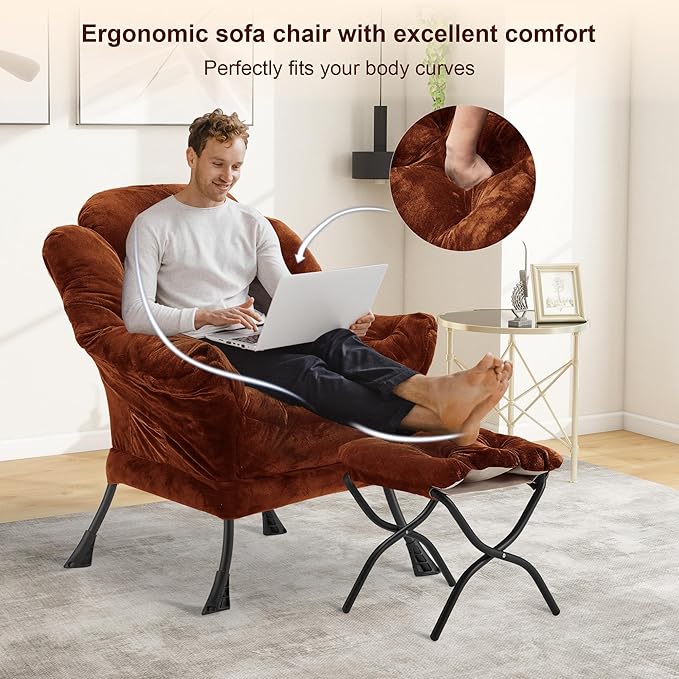 Fabric Lazy Chair with Ottoman, Oversized Upholstered Sofa Chair - Image 4