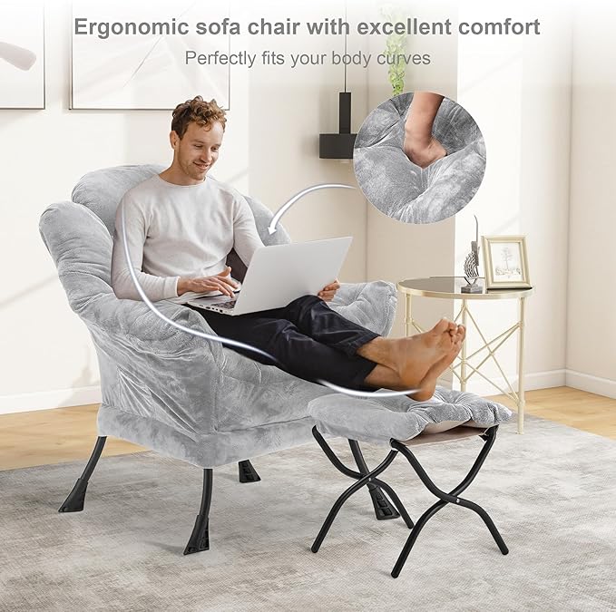 Fabric Lazy Chair with Ottoman, Oversized Upholstered Sofa Chair - Image 4