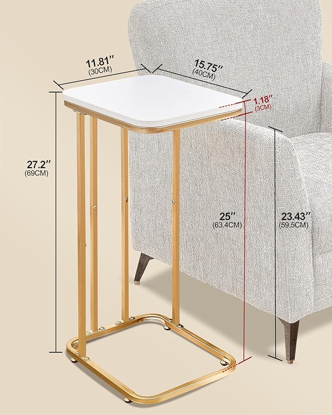 C Shaped End Table Set of 2, 27 Inches High Small Side Table - Image 3