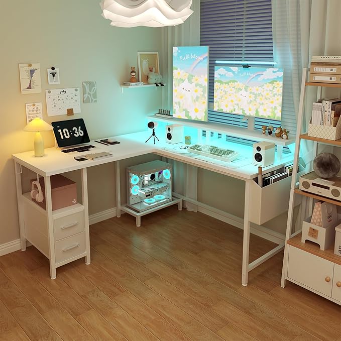 Lufeiya White L Shaped Computer Desk - Image 2