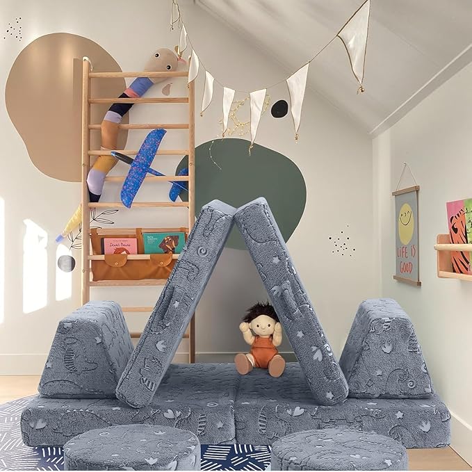 MeMoreCool 8-Piece Kids Modular Play Couch — Glow-in-The-Dark Dinosaur Foam - Image 2