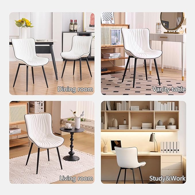 Kidol & Shellder White Dining Chairs Set of 2, Faux Leather Upholstered Mid - Image 6