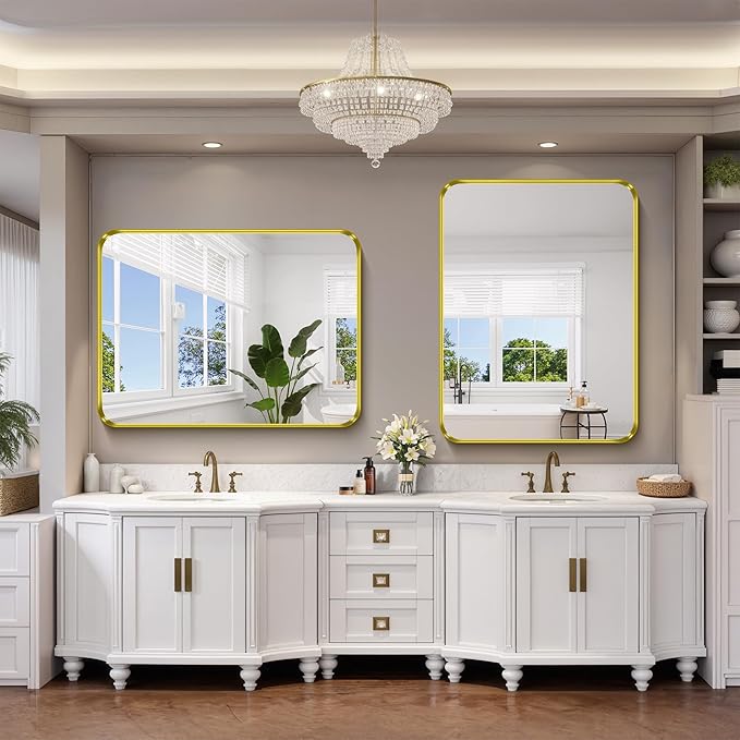 FORBATH 48x36 Inch Bathroom Mirror, Brushed Gold Deep Frame Wall Mirror - Image 2