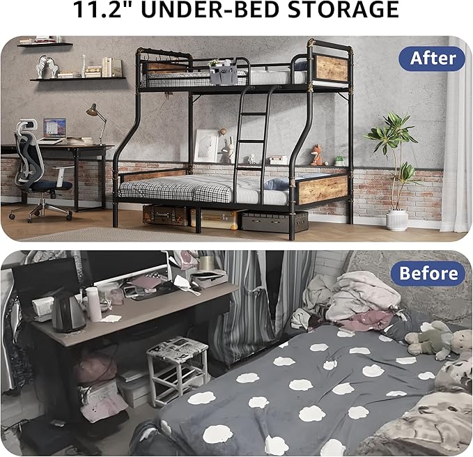 Metal Bunk Bed Twin Over Full, Industrial Bunkbeds Heavy Duty Bed - Image 7