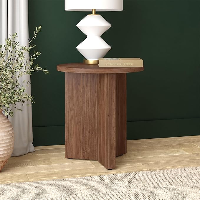 Henn&Hart 20" Wide Round Side Table in Satin Walnut, - Image 4
