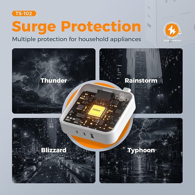 Flat Plug Surge Protector Power Strip, TESSAN 5 ft Ultra Thin Extension Cord - Image 5