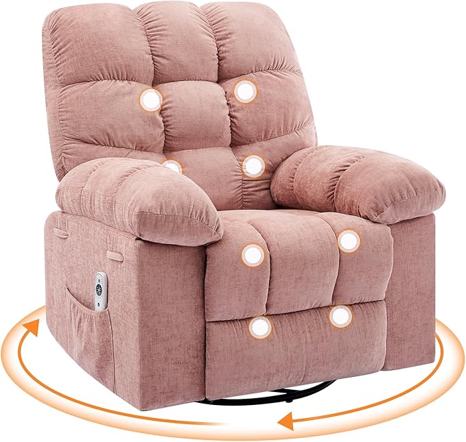Rocking Recliner Chair with Vibration Massage & Heat, 360° Swivel Oversized by Unknown