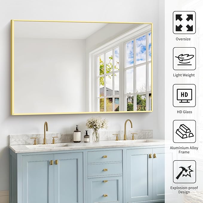 40x60inch Gold Bathroom Mirror, Large Rectangular Wall Mirrors - Image 3