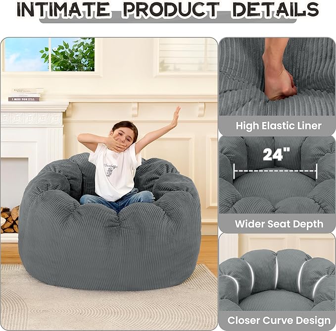 HABUTWAY Giant Bean Bag Chair for Adults/Kids/Teens, Pumpkin Bean Bag Couch - Image 5
