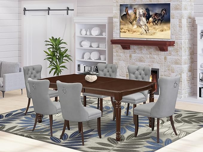 East West Furniture DODA7-MAH-27 7 Piece Dining Set Consists of a Rectangle - Image 2