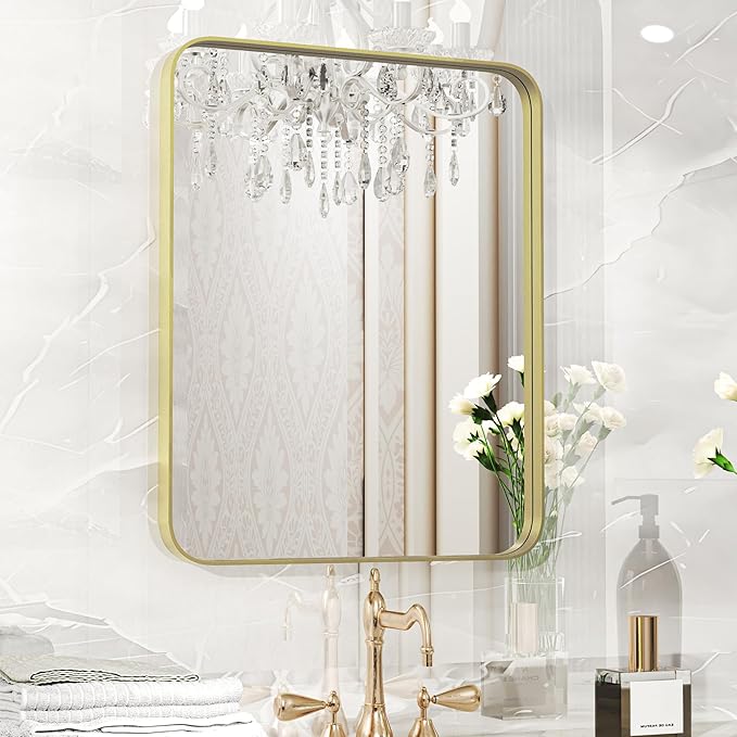Fun Memories Gold Bathroom Mirror 16x20 Inch Bathroom Vanity, Metal Black Frame by FunMemories