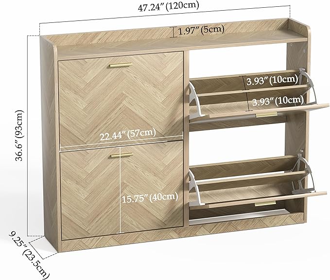 47" Large Shoe Cabinet with 4 Flip Drawers, Freestanding Shoe Storage Cabinet - Image 2