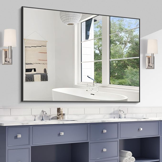 KOCUUY Bathroom Mirror Black, 48x36 inch Rectangle Wall Mirror by KOCUUY