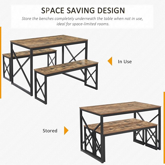 VECELO Kitchen Table with 2 Benches - Image 2