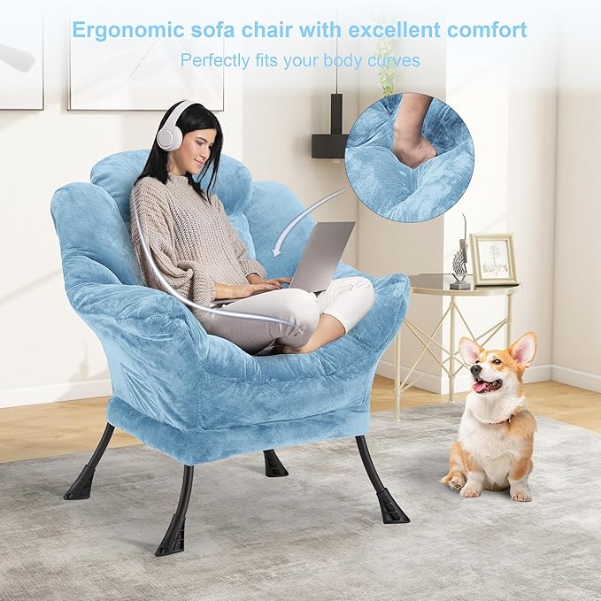 Fabric Lazy Chair for Adults, Oversized Upholstered Sofa Chair, Plush Comfy - Image 4