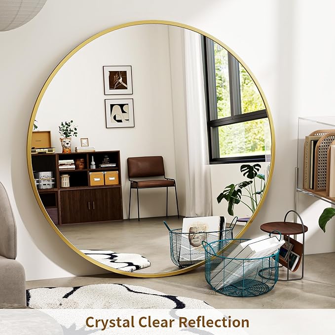 BEAUTYPEAK 48 Inch Round Mirror, Metal Frame Circle Mirror, Wall Mounted - Image 2