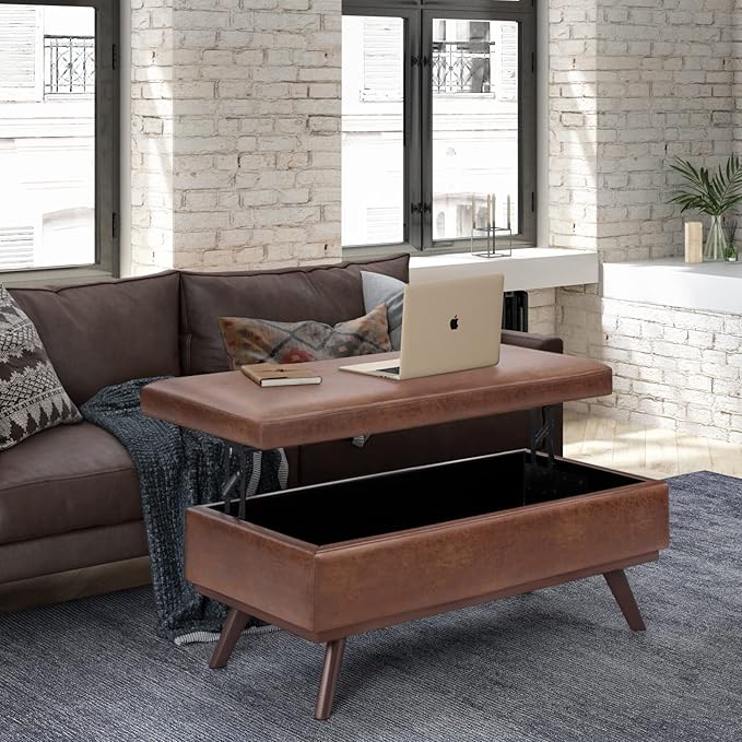 SIMPLIHOME Owen 42 inch Wide Mid Century Modern Rectangle Lift Top Large Coffee - Image 2