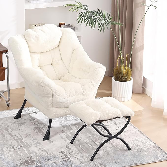 Lazy Chair with Folding Ottoman, Modern Accent Lounge Armchair with Armrests - Image 5