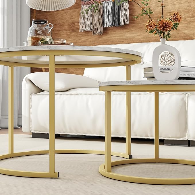 Round Coffee Table Set of 2 End Tables - Image 6
