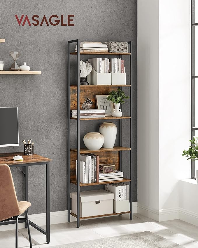 VASAGLE 6-Tier Bookshelf, Book Shelf, Industrial Bookcase, - Image 2