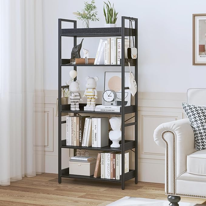 HCHQHS 5 Tier Bookshelf, Adjustable Industrial Bookcase, Vertical Tall Book - Image 7