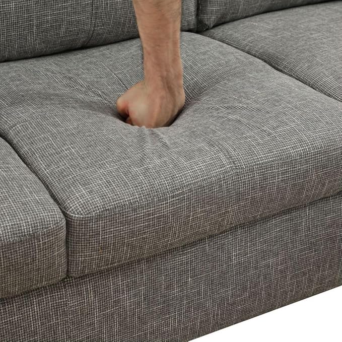 Grey-2 L-Shaped 3-Piece Linen Sofa - Image 4
