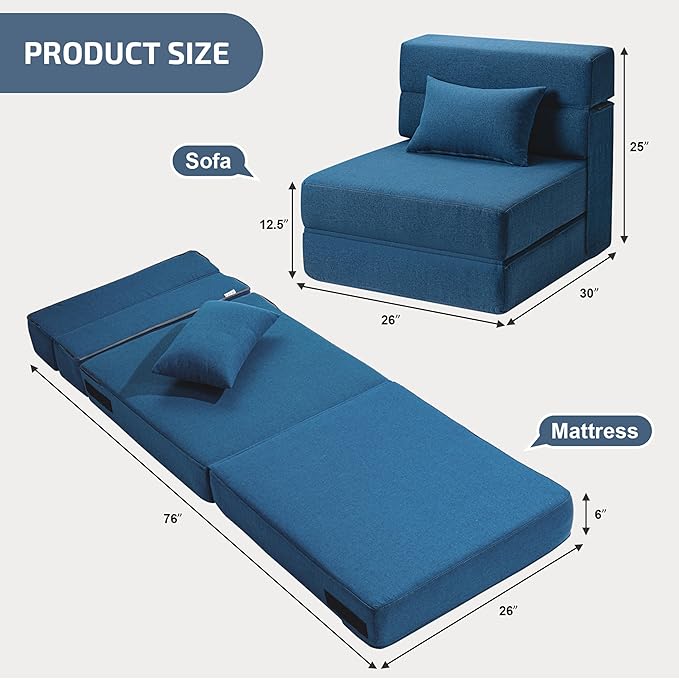 Folding Sofa Bed with Pillow- Convertible Chair Floor Couch & Sleeping Mattress - Image 2