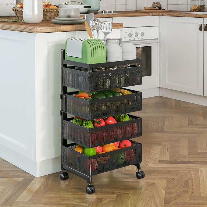 Bathroom Rotating Storage Cart No Assembly Required 4-Tier Metal Sturdy Fruit - Image 6