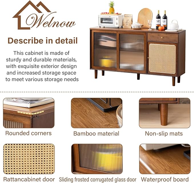 Welnow Buffet Cabinet, Bamboo Sideboard - Image 4