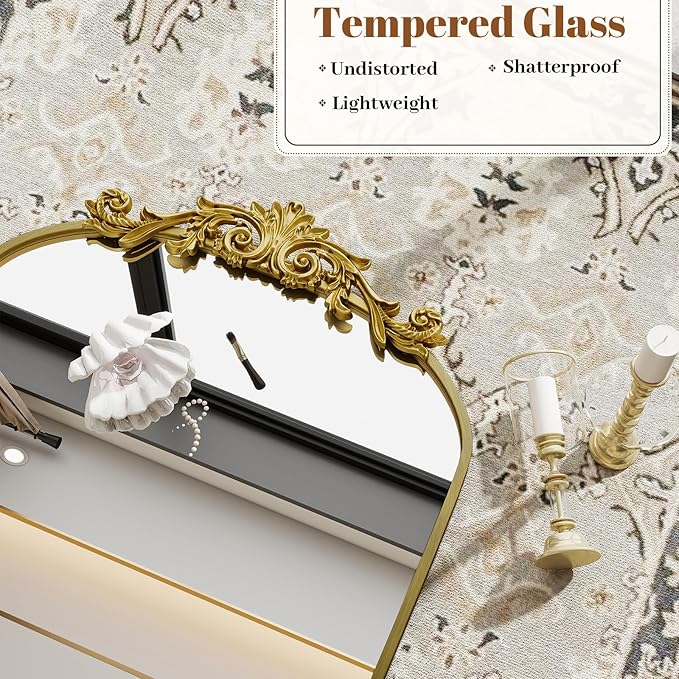Vintage Arched Bathroom Mirror, 24x36 Inch Retro Wall Mounted Vanity Mirror - Image 3