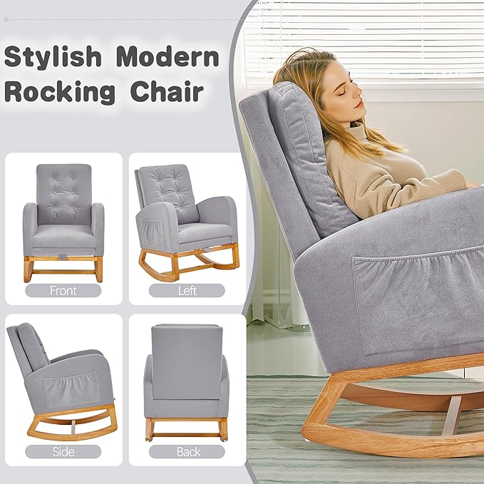 VECELO Rocking Chair Nursery, Modern Sherpa Glider Rocker Accent Arm Chair - Image 5