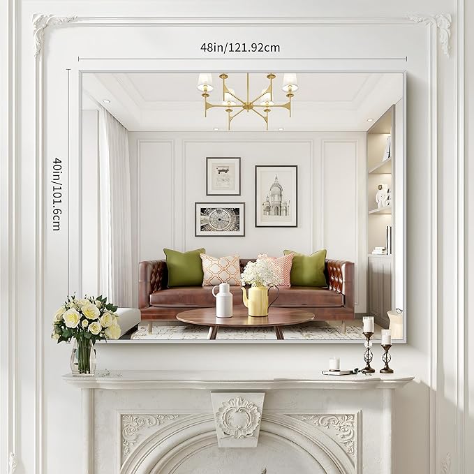 40x48inch Silver Bathroom Mirror, Large Rectangular Wall Mirrors - Image 6