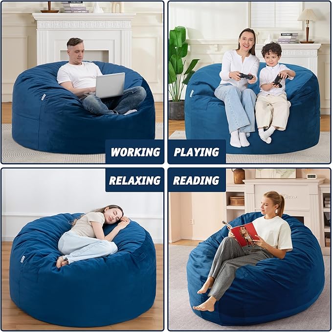 4FT Bean Bag Chair with Ultra Soft Velvet Cover Bean Bag Sofawith Memory Foam - Image 6