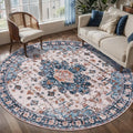 Tangsoo Vintage Round Rug 6ft, Washable Circle Rug, Non Slip Boho Round Area Rug by Tangsoo
