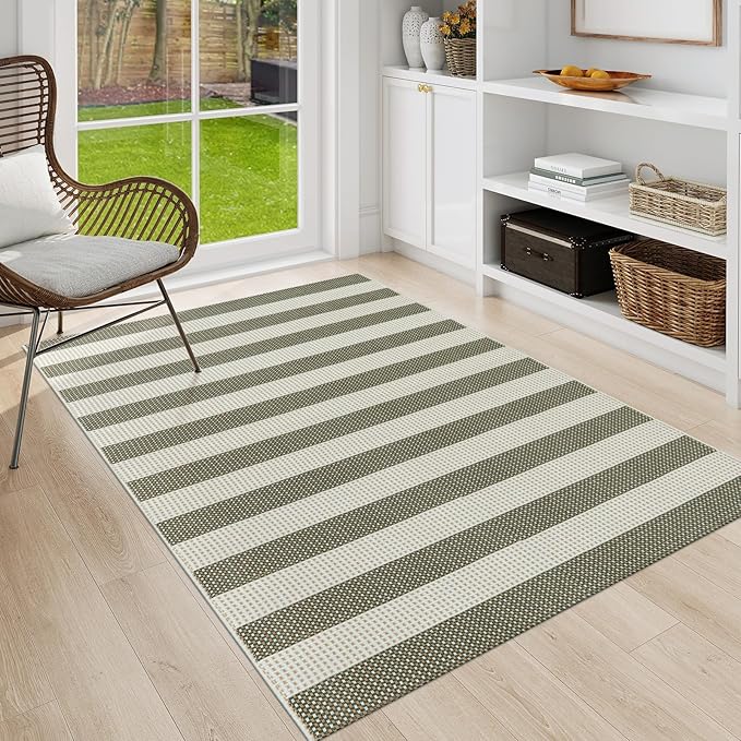 OJIA Striped Outdoor Area Rug 4'x6' Washable Patio Rugs Cotton Woven Living - Image 8