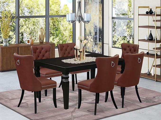 East West Furniture LGDA7-BLK-26 7 Piece Dining Table Set Contains a Rectangle - Image 2