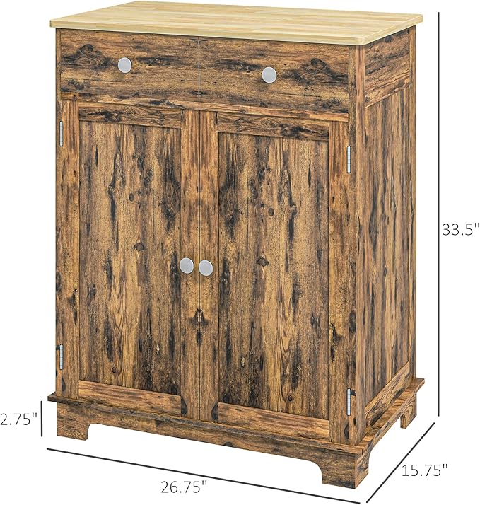 HOMCOM Sideboard with Solid Wood Countertop, Modern Kitchen Storage Cabinet - Image 3