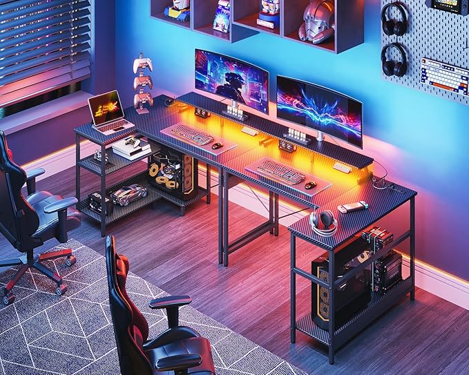 ODK 40 Inch Gaming Desk with USB Power Outlets and LED Lights, Reversible L - Image 2