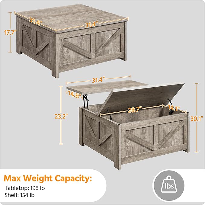 Yaheetech Lift Top Coffee Table, Square Farmhouse Coffee Table - Image 3