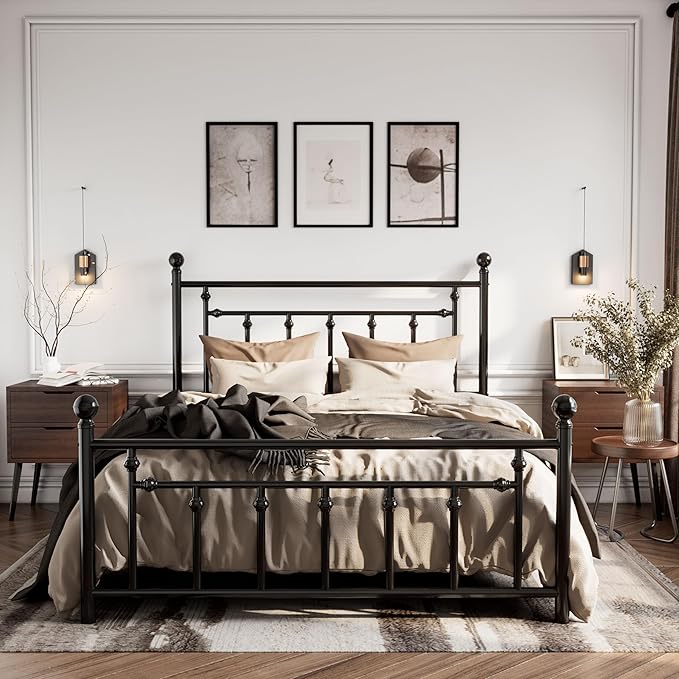 SHA CERLIN 14'' Full Size Metal Platform Bed Frame/Victorian Headboard and by SHACERLIN