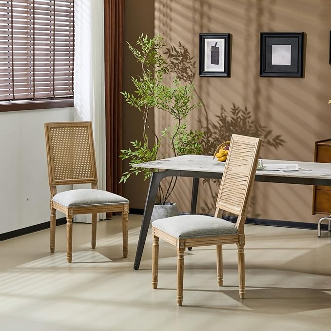 Merax Upholstered Solid Wood Dining Chairs Set of 2, French Country Style - Image 5
