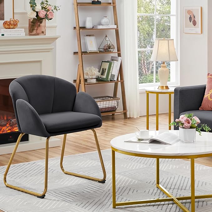 Yaheetech Flower Shape Velvet Armchair, Modern Side Chair Vanity Chair - Image 2