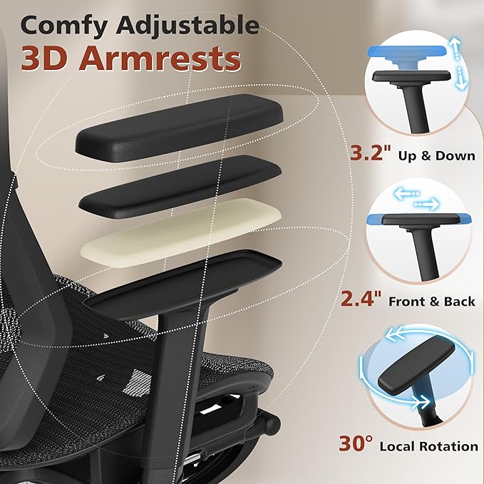 Ergonomic Office Chair with Foot Rest, Home Mesh Desk Chair with Adjustable - Image 7