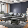 L Shaped Sectional Sofa with Ottoman, Leather Right Facing Modern Couches by GlasFlength