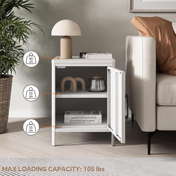 Nightstand with 1 Door, Metal Side Table with Wooden top - Image 4