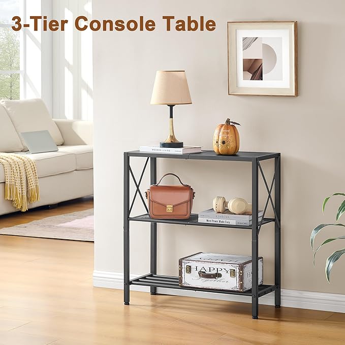 Hoctieon Industrial Console Table, 3-Tier Entryway Table, Metal Frame, Sofa - Image 4