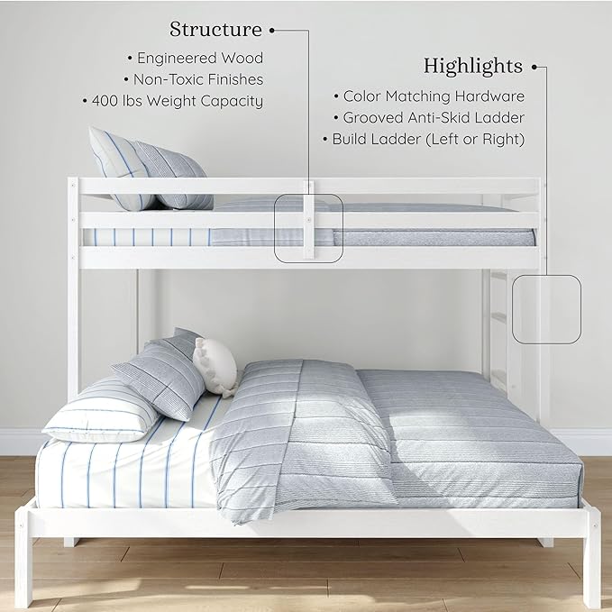 Grain & Grove Bear Twin XL Over Queen Bunk Bed, Sturdy Bunk Bed Frame - Image 4